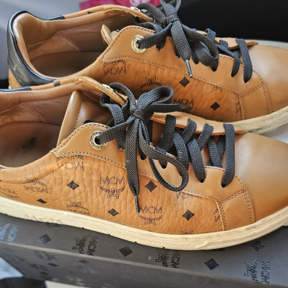 MCM Brown Leather Sneakers with Black Accents